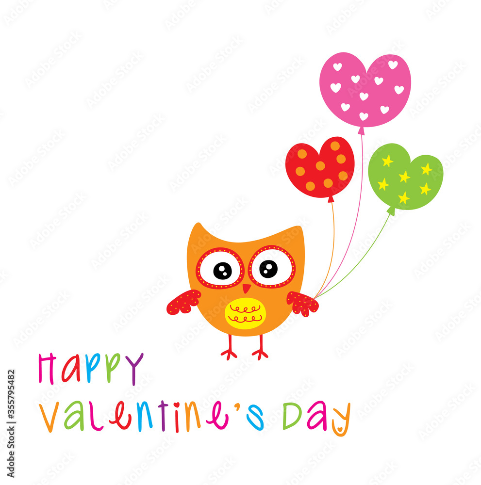 valentine's owl greeting with love balloon