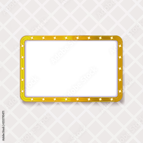 golden rounded frame with light lamps and space for text