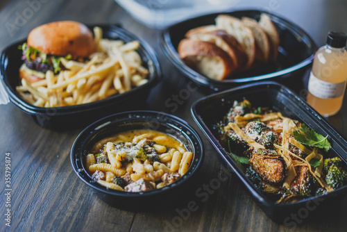 trays of takeout food