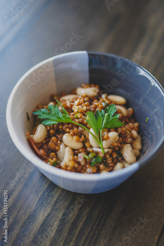 healthy salad with wheat berries and white beans