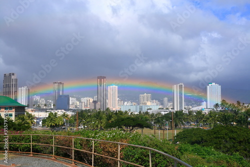 High buildings and Low rainbow in Hawaii