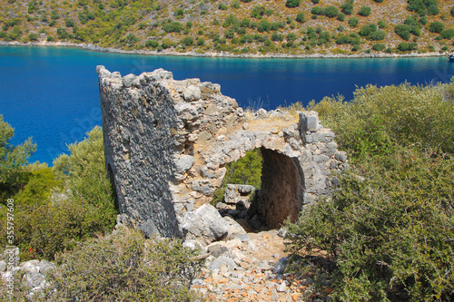 Ancient architecture on St. Nicholas island - Gemiler island, Turkey photo