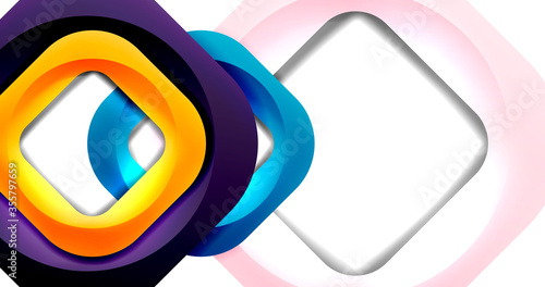 Square geometric vector abstract background, dynamic modern minimal template. Multicolored square shapes with round corners overlapping each other