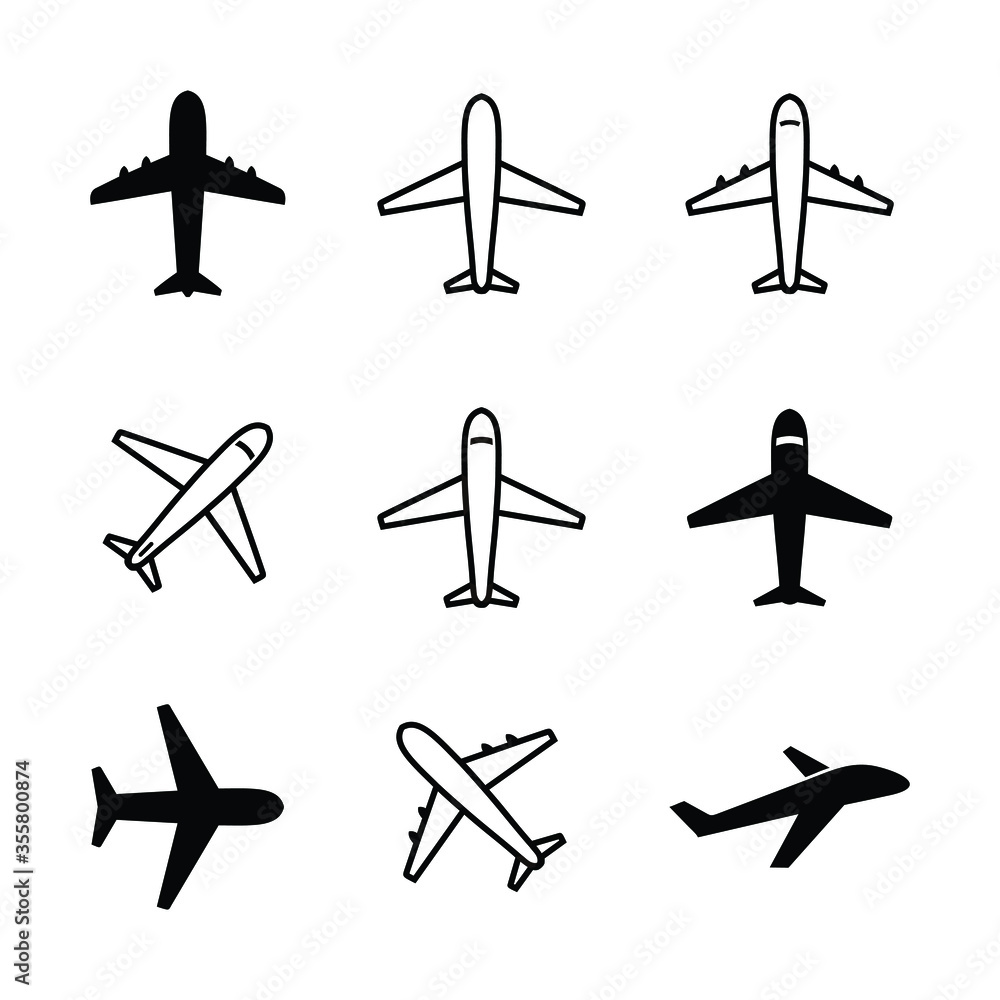 Set of airplane vector isolated on white background, Airplane icon flat vector collections. Airplane icon trendy and modern symbol for logo, web, app, template, business.