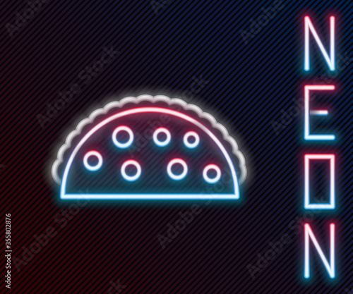 Glowing neon line Taco with tortilla icon isolated on black background. Traditional mexican fast food menu. Colorful outline concept. Vector Illustration