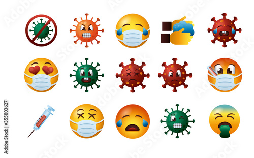 bundle of covid19 emojis set icons