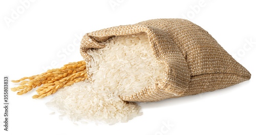 Фотография rice in burlap sack