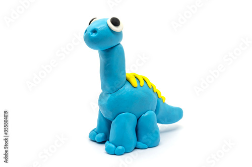 Play dough Brachiosaurus on white background. Handmade clay plasticine