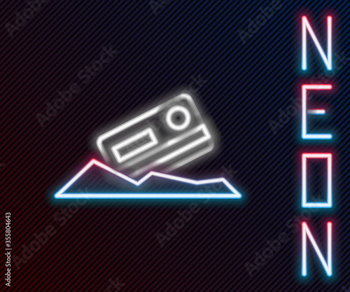 Glowing neon line Cocaine and credit card icon isolated on black background. Colorful outline concept. Vector Illustration