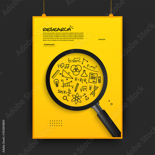Realistic magnifying glass searching on outline icons, back to school poster