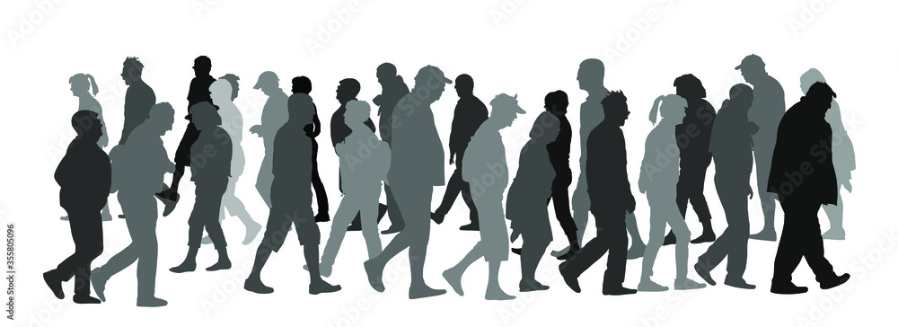 Crowd of people walking vector silhouette illustration isolated on ...