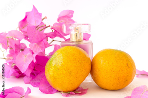 Orange,Perfume and Bougainvillea flowers isolated on white background photo