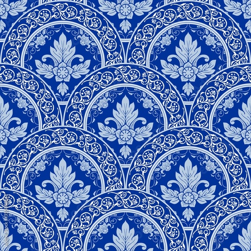 illustration Royal indigo blue Porcelain Thai flower traditional ornamental element style design for seamless pattern vector 