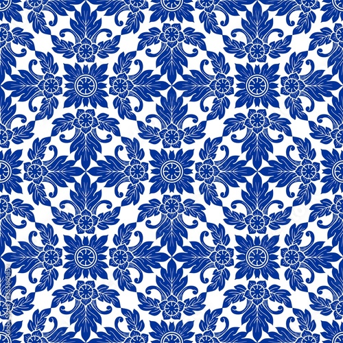 illustration Royal indigo blue Porcelain Thai flower traditional ornamental element style design for seamless pattern vector 
