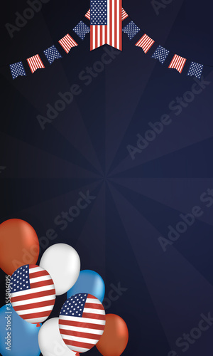 Usa balloons and banner pennant of 4th july vector design