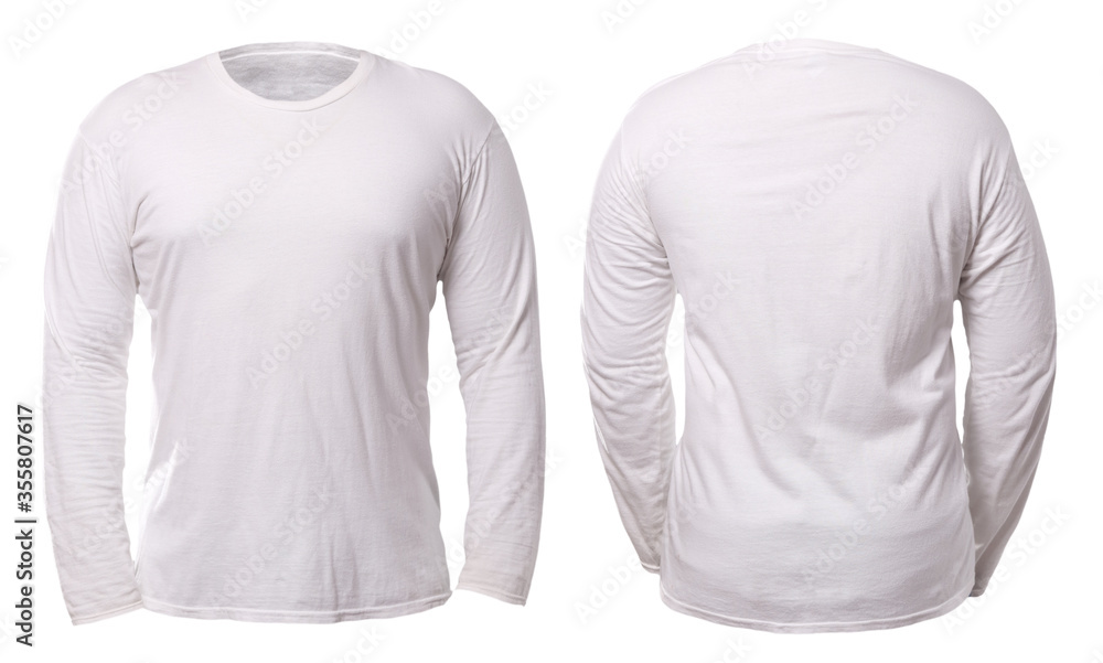 White long sleeve t-shirt isolated on white background, front and back ...