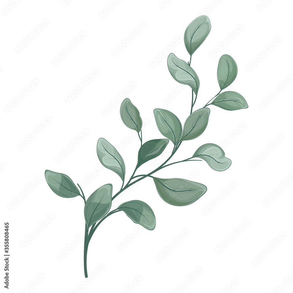 Art watercolor natural branches leaves elements. Vector illustration  - obrazy, fototapety, plakaty 