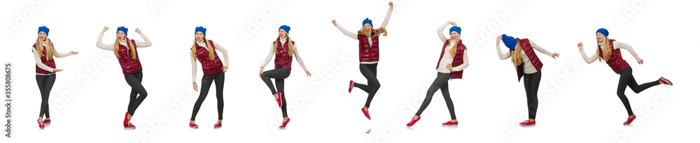 Blond hair girl in bordo vest isolated on white Blond hair girl in bordo vest isolated on white