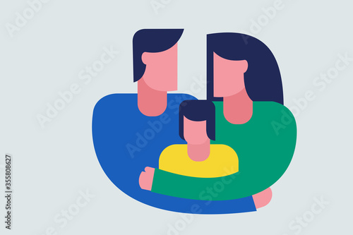 Illustration of a loving parents and a boy sitting together