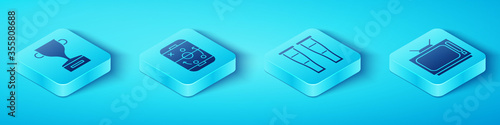 Set Isometric Award cup, Planning strategy, Retro tv and Crutch or crutches icon. Vector