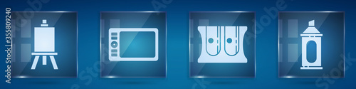 Set Easel or painting art boards, Graphic tablet, Pencil sharpener and Marker pen. Square glass panels. Vector