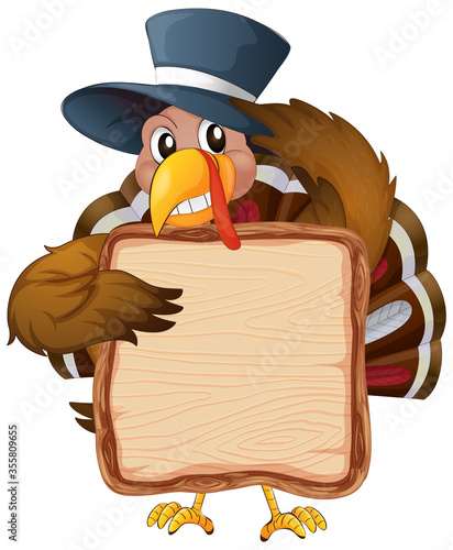 Board template with cute turkey on white background