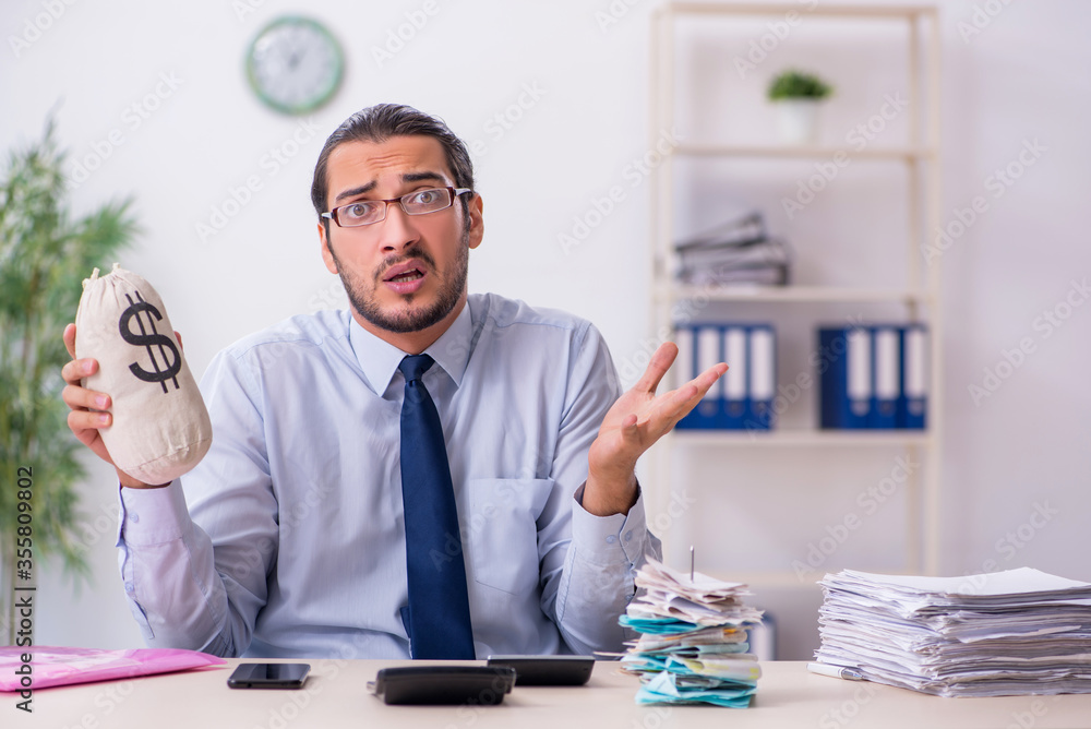 Young male employee in budget planning concept Young male employee in budget planning concept