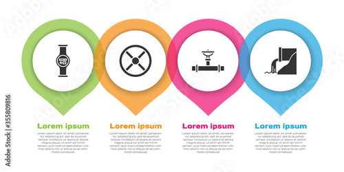 Set Water meter, Industry valve, Industry pipe and valve and Wastewater. Business infographic template. Vector