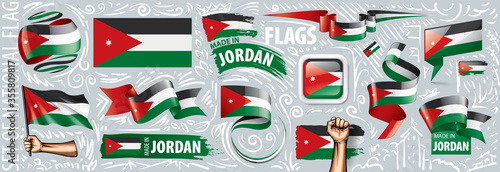 Vector set of the national flag of Jordan in various creative designs