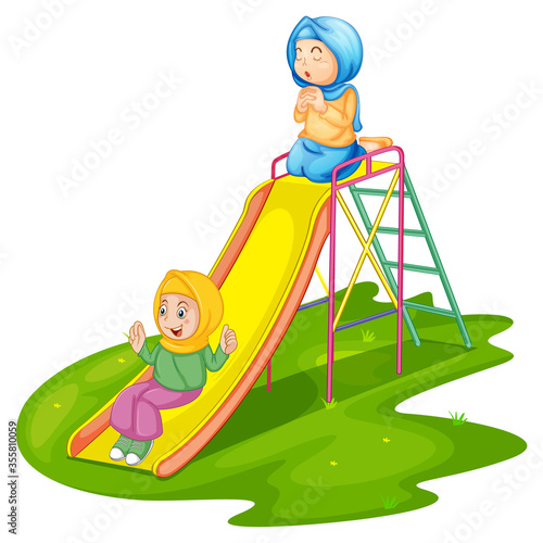 Girls at playground isolated