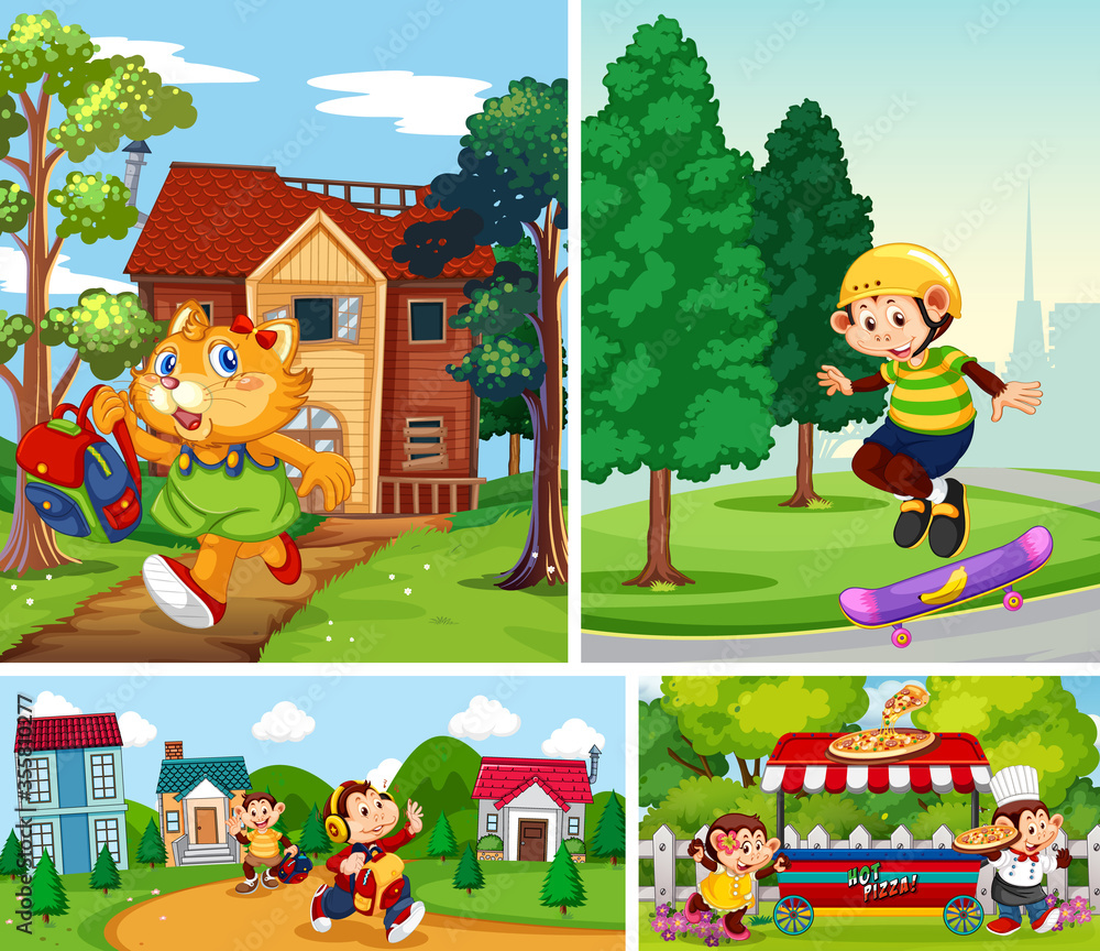 Set of animal student in different background Set of animal student in different background