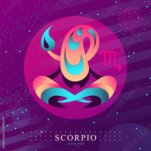 Modern magic witchcraft card with astrology Scorpio zodiac sign. Scorpion logo design