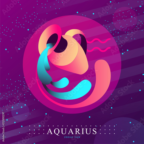 Modern magic witchcraft card with astrology Aquarius zodiac sign. Water jug logo design