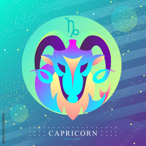 Modern magic witchcraft card with astrology Capricorn zodiac sign. Capricorn logo design