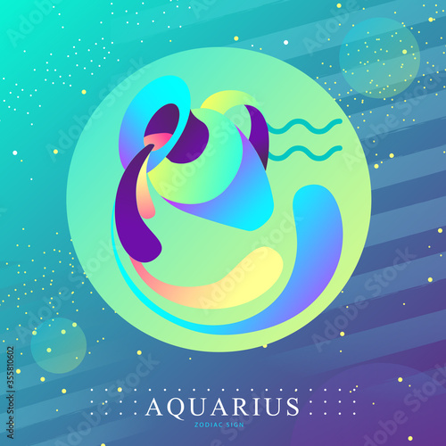 Modern magic witchcraft card with astrology Aquarius zodiac sign. Water jug logo design