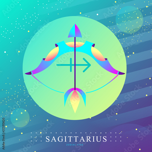Modern magic witchcraft card with astrology Sagittarius zodiac sign. Bow and arrow illustration