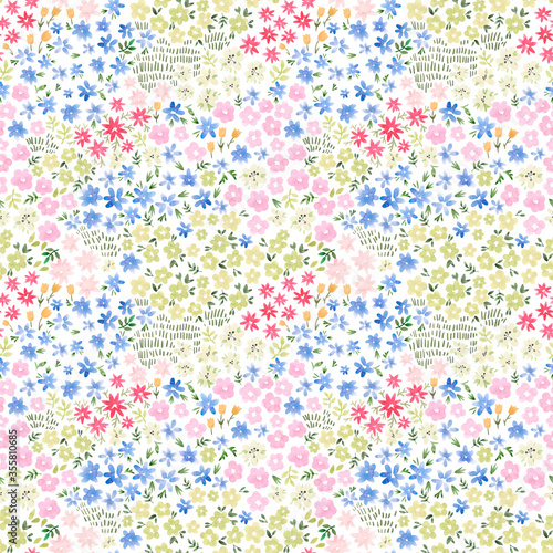 Beautiful seamless floral pattern with watercolor gentle summer colorful flowers. Stock illustration. © zenina