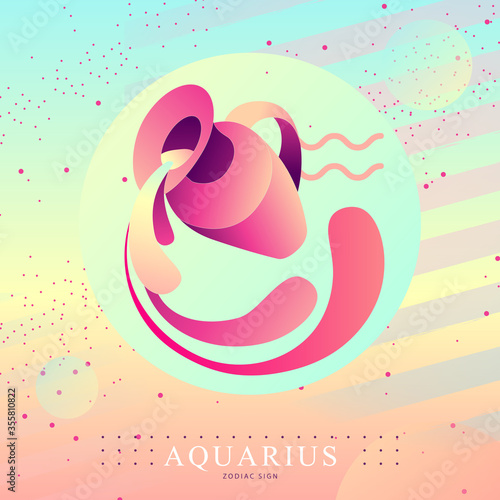 Modern magic witchcraft card with astrology Aquarius zodiac sign. Water jug logo design