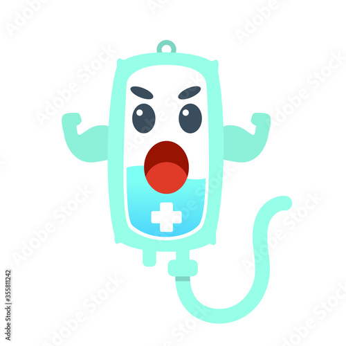saline solution bags vector. cartoon character. medical sign