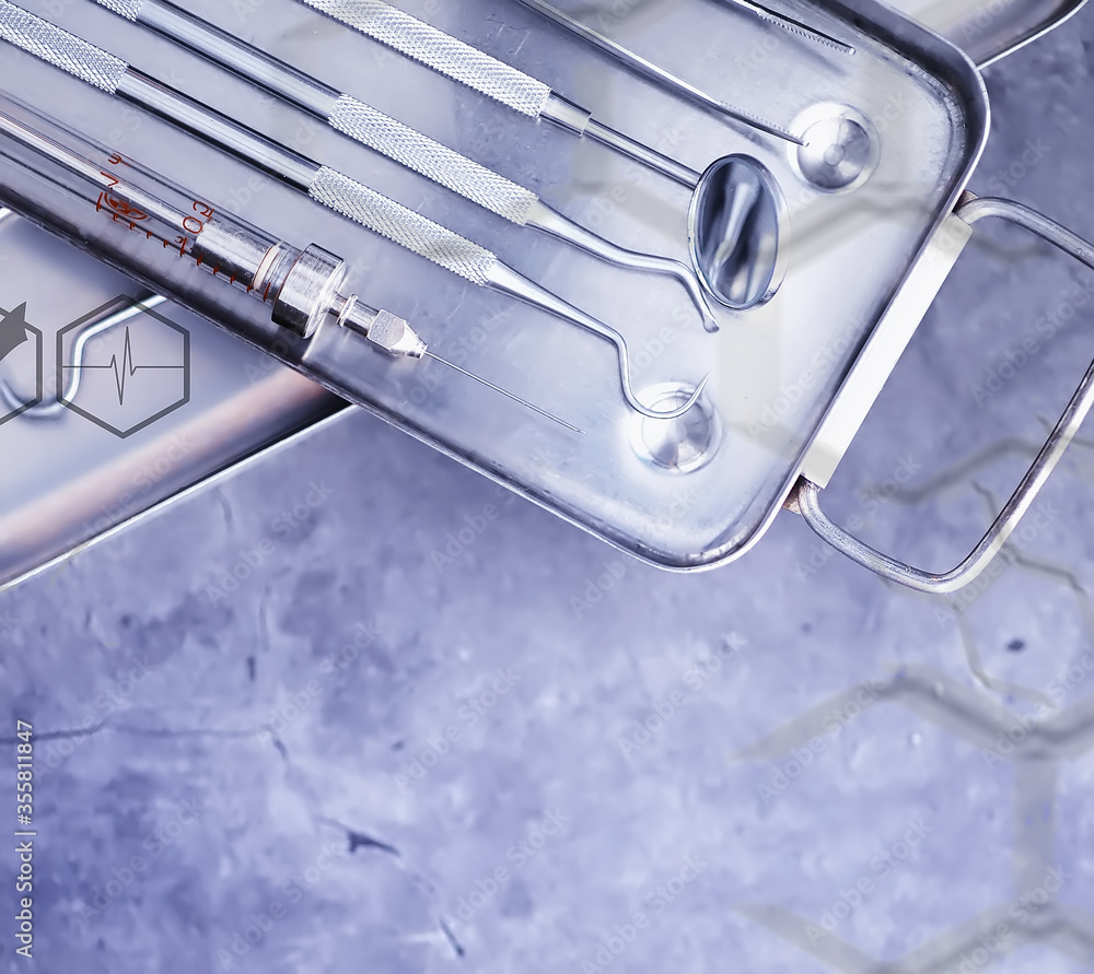 Equipment for the dental office. Orthopedic Instruments. Dental technician with working tools. Dentist metal tools. Equipment for the dental office. Orthopedic Instruments. Dental technician with working tools. Dentist metal tools.