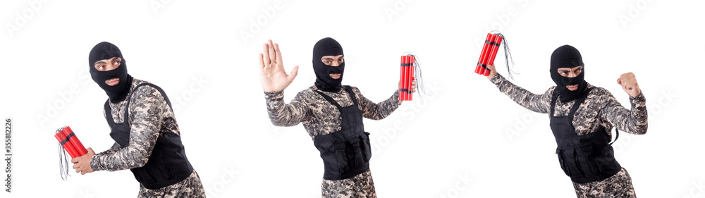 Soldier with dynamite isolated on white Soldier with dynamite isolated on white