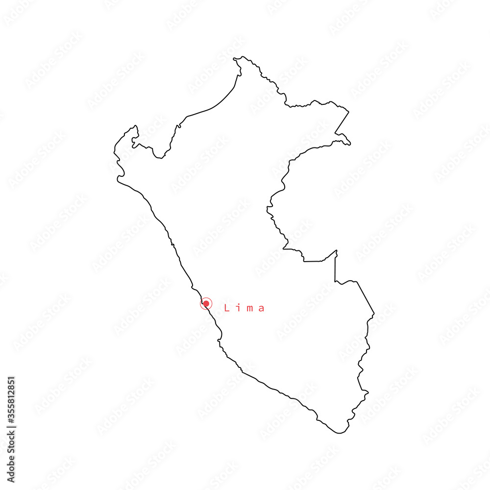 Vector illustration of outline Peru map with capital city Lima. .
