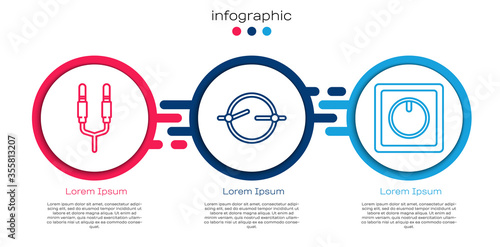Set line Audio jack, Electric circuit scheme and Electric light switch. Business infographic template. Vector