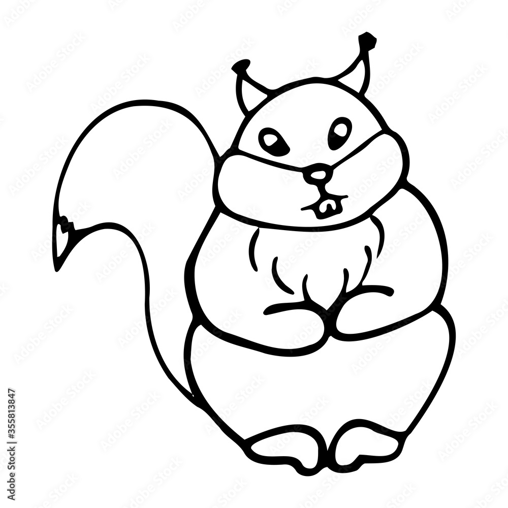 Hand drawn squirrel. Cartoon squirrel outline doodle style. Vector transparent illustration isolated on white background. Decoration for greeting cards, posters, flyers, prints for clothes. Hand drawn squirrel. Cartoon squirrel outline doodle style. Vector transparent illustration isolated on white background. Decoration for greeting cards, posters, flyers, prints for clothes.