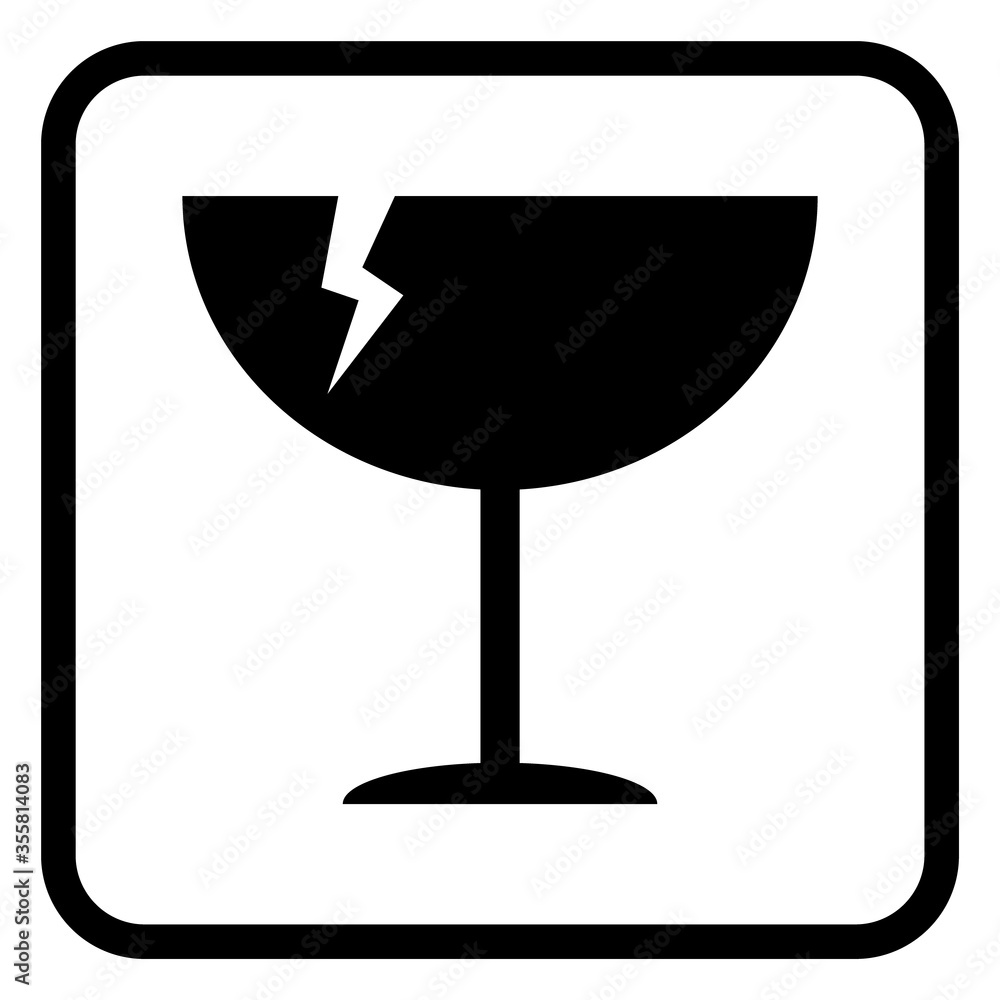 Fragile flat icon with crack and black frame isolated on white background. Fragile package symbol. Label vector illustration Fragile flat icon with crack and black frame isolated on white background. Fragile package symbol. Label vector illustration