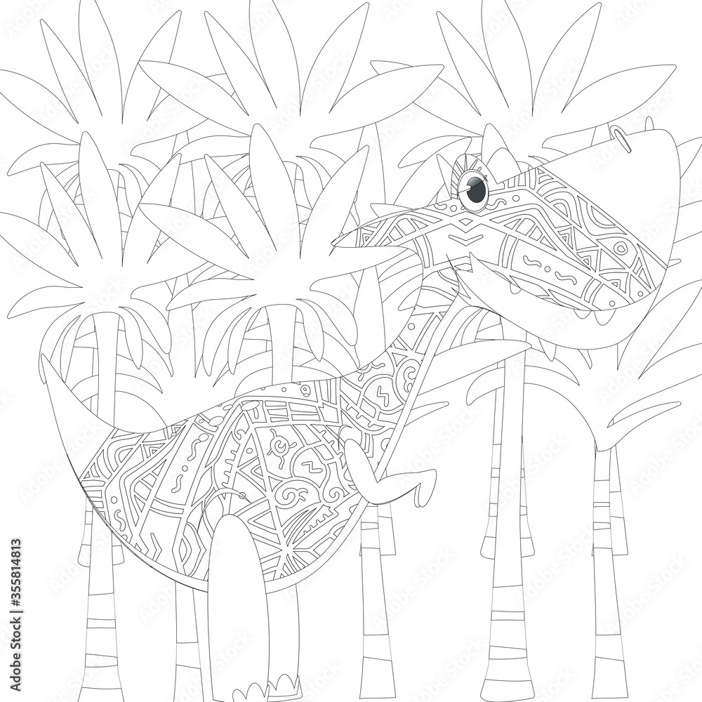 Naklejka premium Coloring book for children with a dinosaur in cartoon style, tyrannosaurus