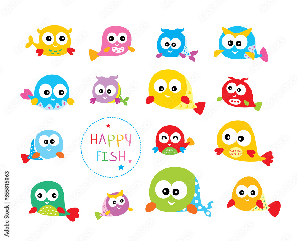 Fototapeta premium cute happy fish vector set