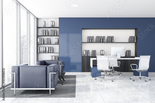 White and blue CEO office with lounge © ImageFlow