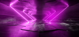Smoke Fog Neon Glowing Laser Purple Beams Pillars Concrete Grunge Tiled Floor Alien Spaceship Cyber Tunnel Corridor Dark NIght Warehouse 3D Rendering
