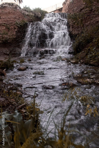 Waterfall in Samara. Mountain river waterfall landscape. Waterfall river scene. Selective focus.